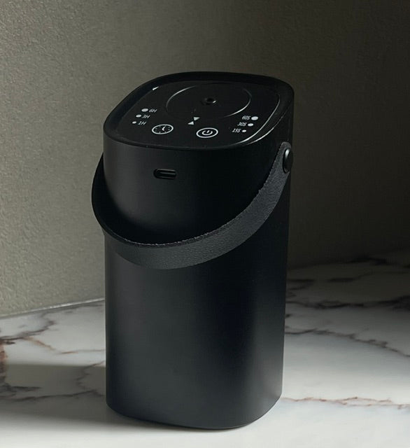 Black, black strap, waterless, portable, rechargeable diffuser for essential oils